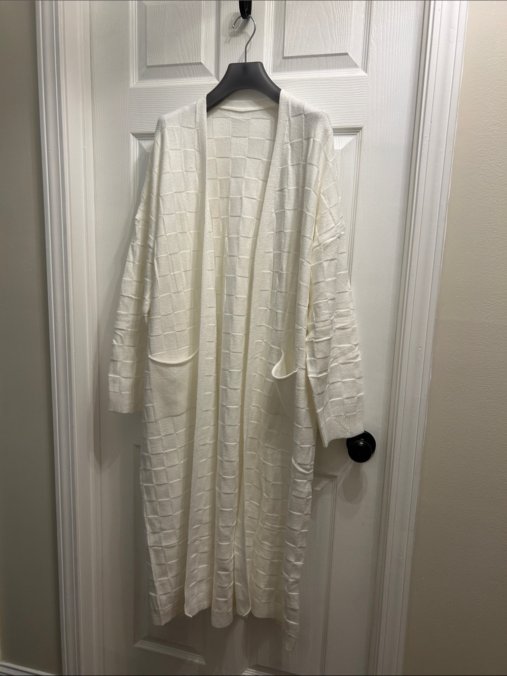 Women's Long Open-Front Cream Knit Cardigan